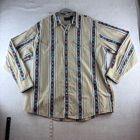High Noon Vintage Men's 2XLT Southwest Beige Turquoise Western Pearl Snap Shirt - Picture 1 of 11